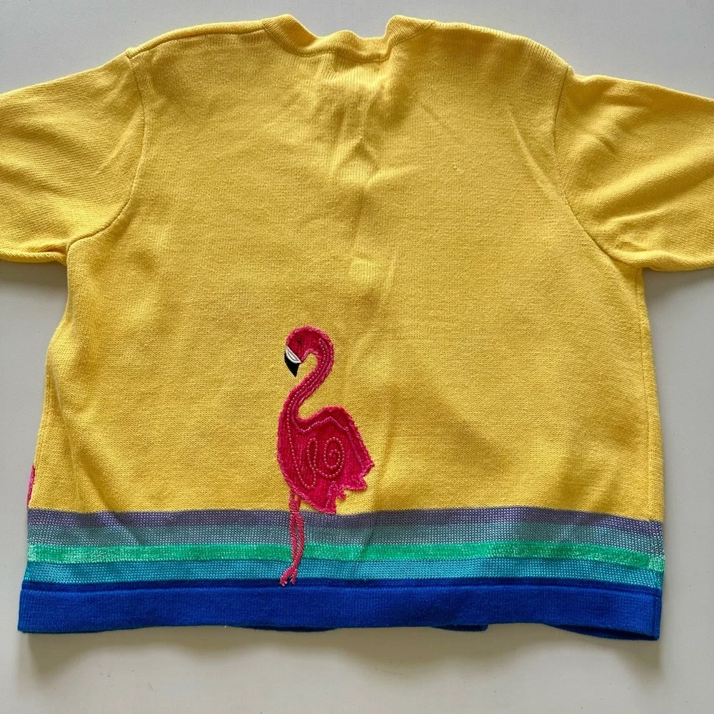 Just Be Yellow Pink Flamingo Button Down Shirt /sweater - Picture 6 of 9